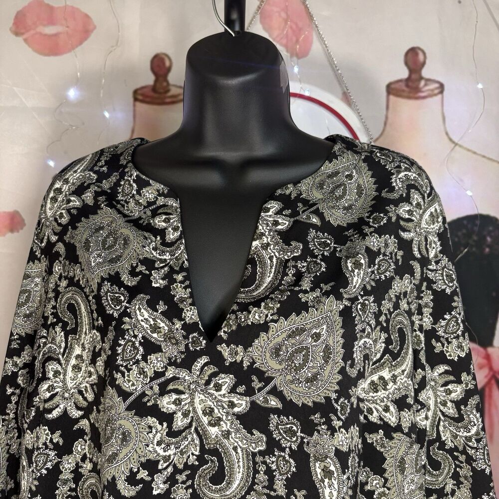 New Michael Kors Blouse  ABSTRACT ARTISIAN GRAPHITE TAILORED FIT SZ L - Picture 3 of 16